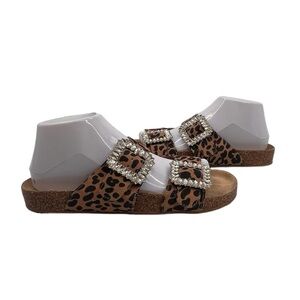 Steven New York By Steve Madden Leopard Print Rhinestone Slip On Sandal Size 8.5
